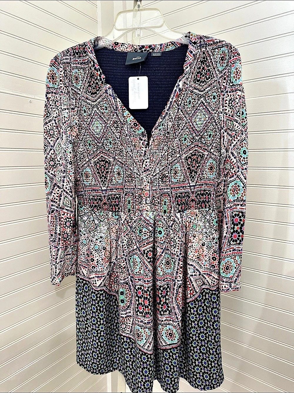Maeve Geometric Mini Dress in Black & Pink Size M P